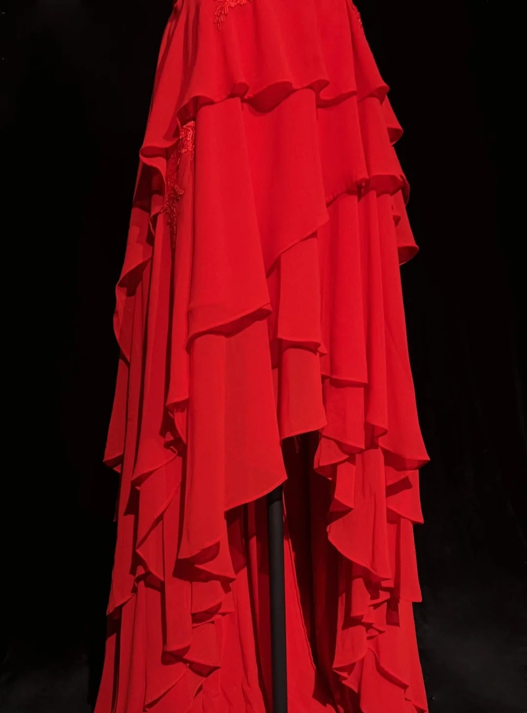 Vintage Prom Dresses A Line Sweetheart Red 70s With Ruffles Chiffon Long Formal Party Dress N2524