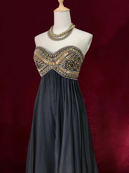 Modest Prom Dresses Inspo A line Sweetheart Black Chiffon With Beading For Women Formal Dress N3215