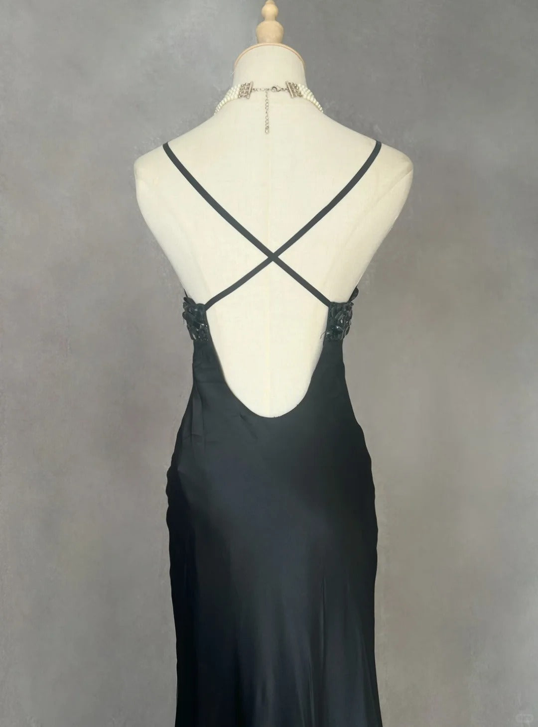 Vintage Prom Dresses 1970s Mermaid Spaghetti Strap Black Tie Dress Prom Dresses Evening Formal Outfits RB5129