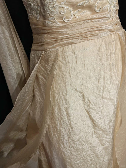 Vintage Prom Dresses A line Spaghetti Strap Champagne With Long Sleeves 90s Evening Gown N3001