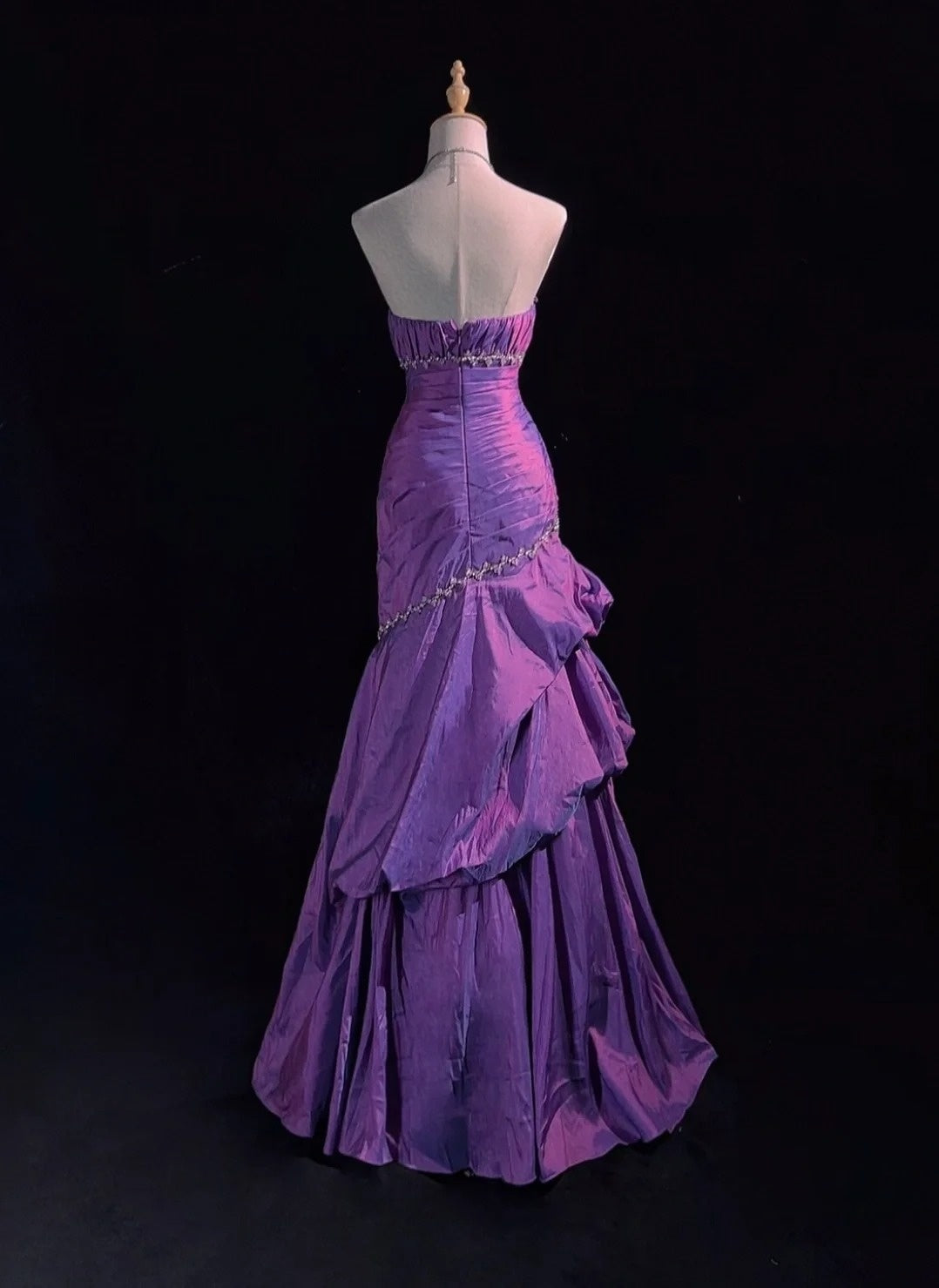 Vintage Prom Dresses Mermaid Strapless Taffeta Purple With Beading 1980s Long Formal Gown N2625