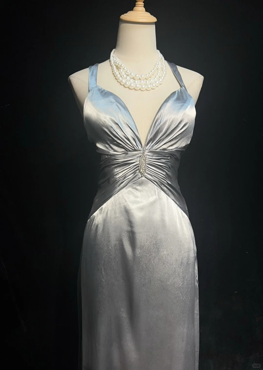 Vintage Prom Dresses 2000s A line Halter Silver Gray With Ruffle Long Prom Gown N3028