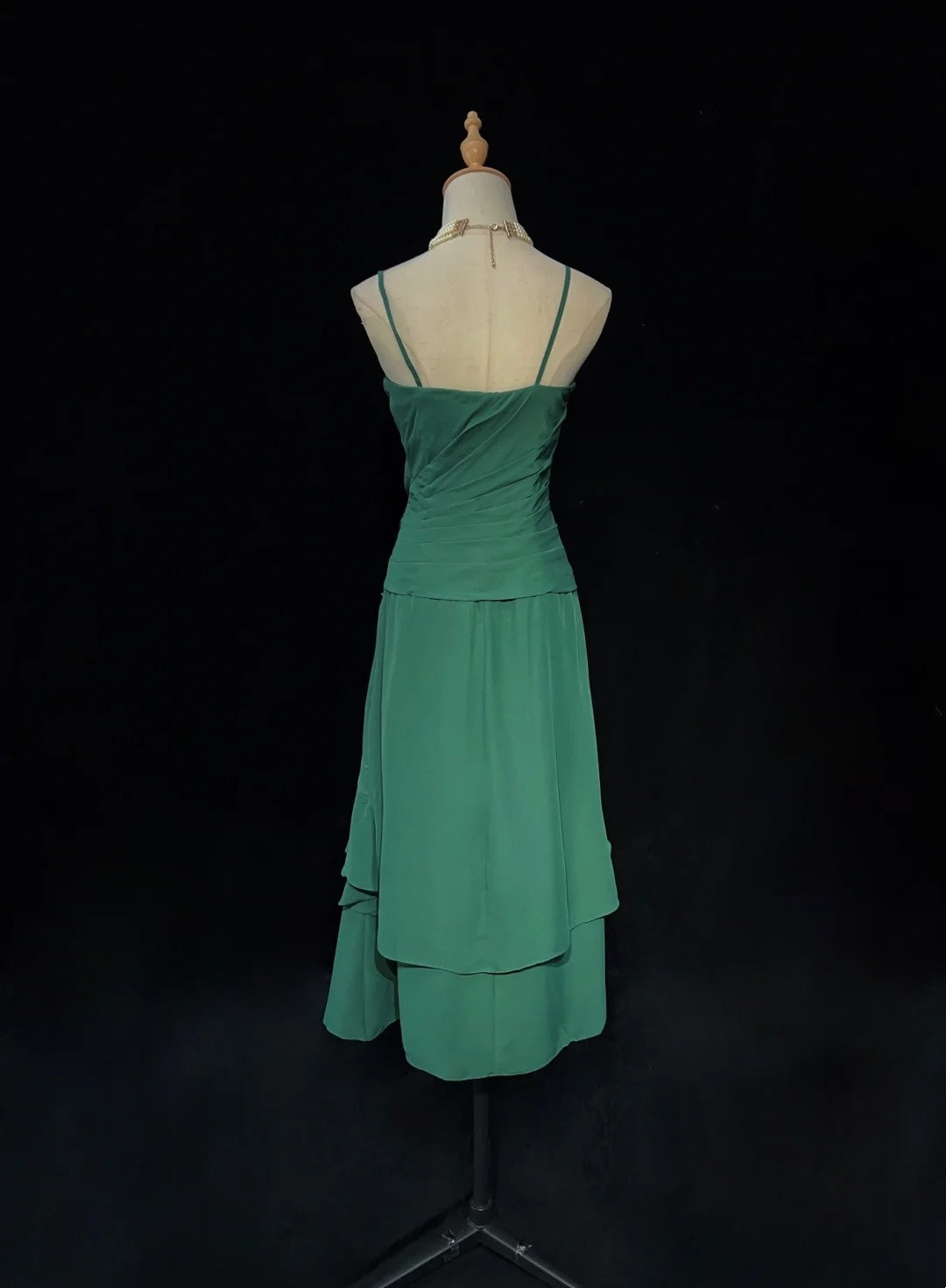 Simple Prom Dresses A line Green Chiffon Tea Length Mid Semi Formal Evening Dress N3680