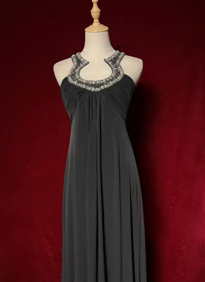 Black Prom Dress Inspo A Line Halter Chiffon With Beading 18th Birthday Outfits Formal Party Gown RC0123