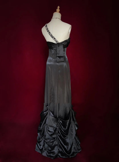 Modest Prom Dresses Inspo A Line One Shoulder Black Tie Dress With Beading For Women Formal Gown N3280