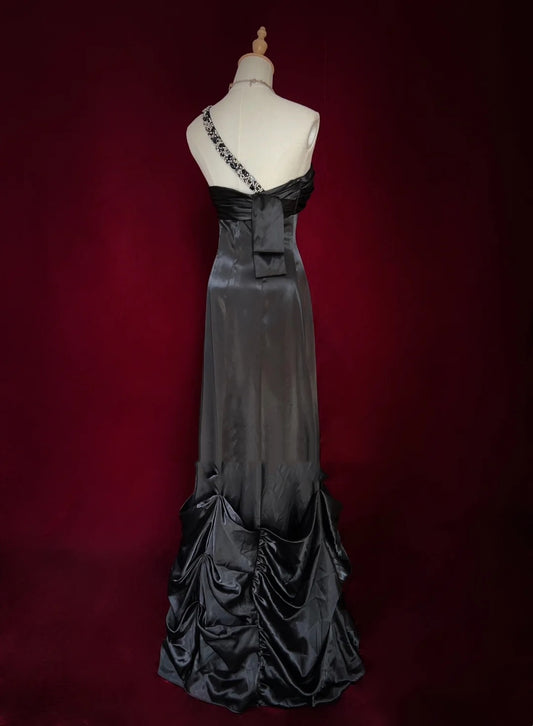 Modest Prom Dresses Inspo A Line One Shoulder Black Tie Dress With Beading For Women Formal Gown N3280