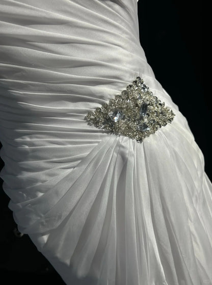 Timeless Wedding Dresses Mermaid Halter Chiffon White Satin With Beaded Long Brides Gown N3474