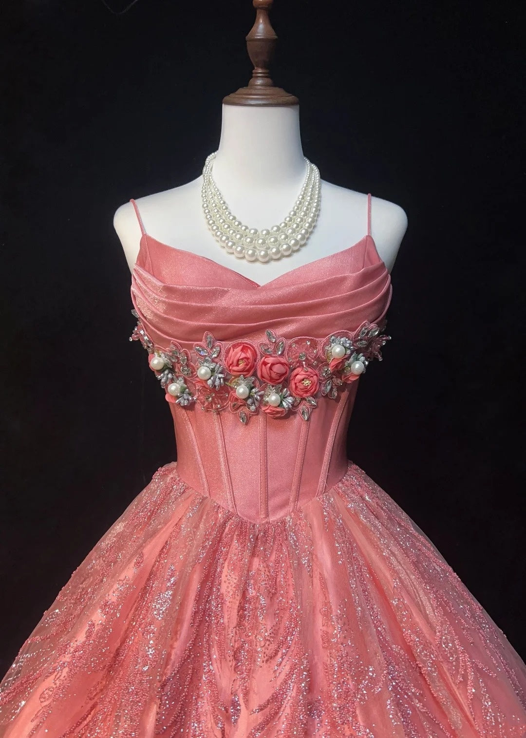 Pretty Ball Gown Spaghetti Strap Pink Sequin With 3D Flowers Tulle Short Mini Homecoming Dresses N2527