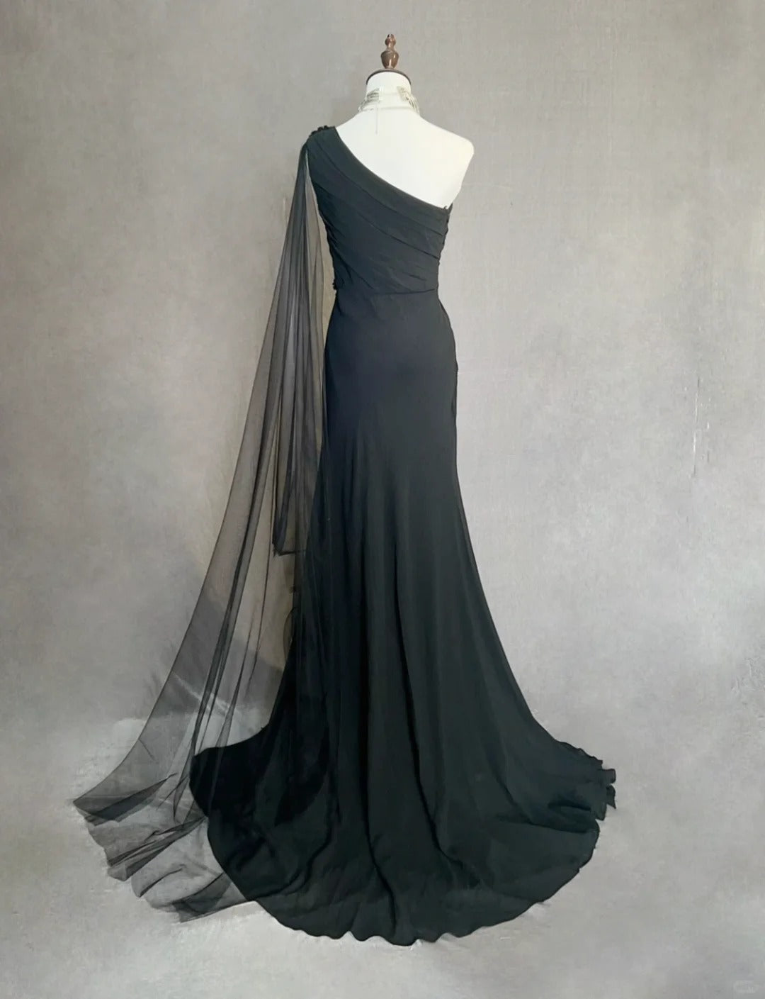 Charming Prom Dresses Mermaid One Shoulder Black Tie Dress With Beaded Long Formal Evening Outfits N3699