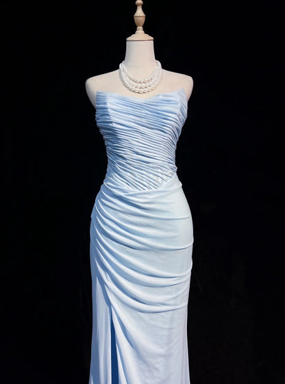 Light Sky Blue Prom Dress Inspo Mermaid Sweetheart Chiffon With Ruffled Birthday Outfits Formal Party Gown RC0120