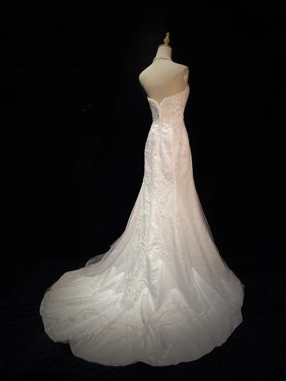 Unique Wedding Dresses Mermaid Strapless Satin With Appliqued White Long Bridal Gown N3402