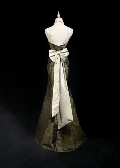 Vintage Prom Dresses Inspo Mermaid Spapghetti Strap Olive Green Long 1990s With Cape Formal Gowns N3327