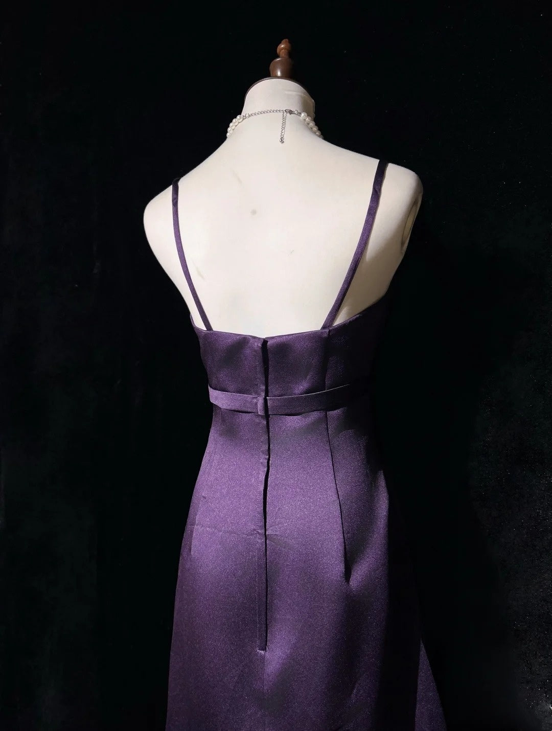 Simple Prom Dresses A Line Spaghetti Strap Grape Tea Length Formal Party Dress N2530