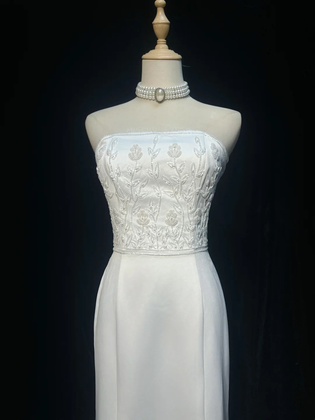 Vintage 90s Wedding Dresses Mermaid Strapless Satin White Beading Summer Garden Long Bridal Gown N3823