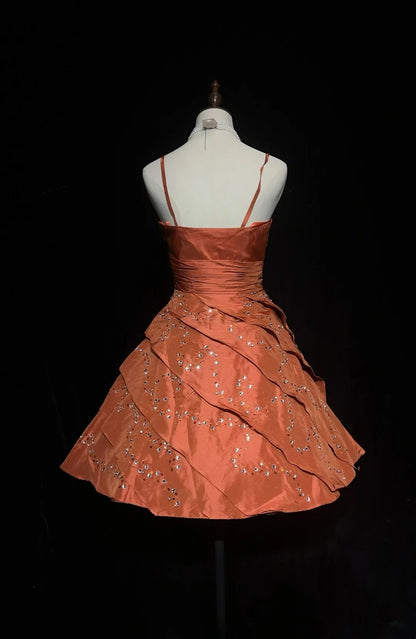 Sweet Ball Gown Sweetheart Orange Taffeta Graduation Short Mini Homecoming Dresses Hoco Dress N2891