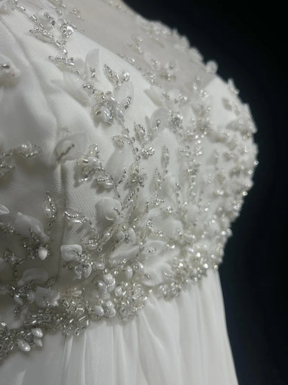 Fairytale Fantasy Art Wedding Dresses A line Scoop White Beads Long Brides Dress Bridal Gowns N2600