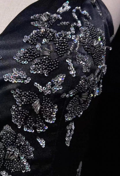 Vintage Prom Dresses A Line Halter Black Satin 2000s Long Party Evening Formal Gown RC1145