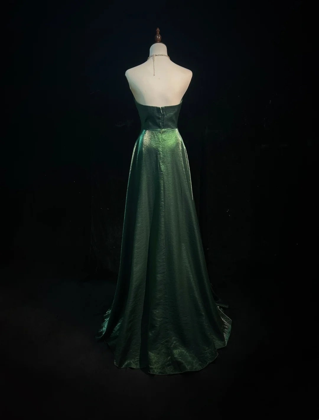 Vintage Prom Dresses A line Sweetheart Dark Green Satin 1990s Formal Evening Gown N2656