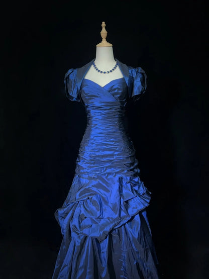 Vintage Prom Dresses 1950s Retro Classy Mermaid Sweetheart Navy Blue Taffeta Evening Outfits With Jacket N3012