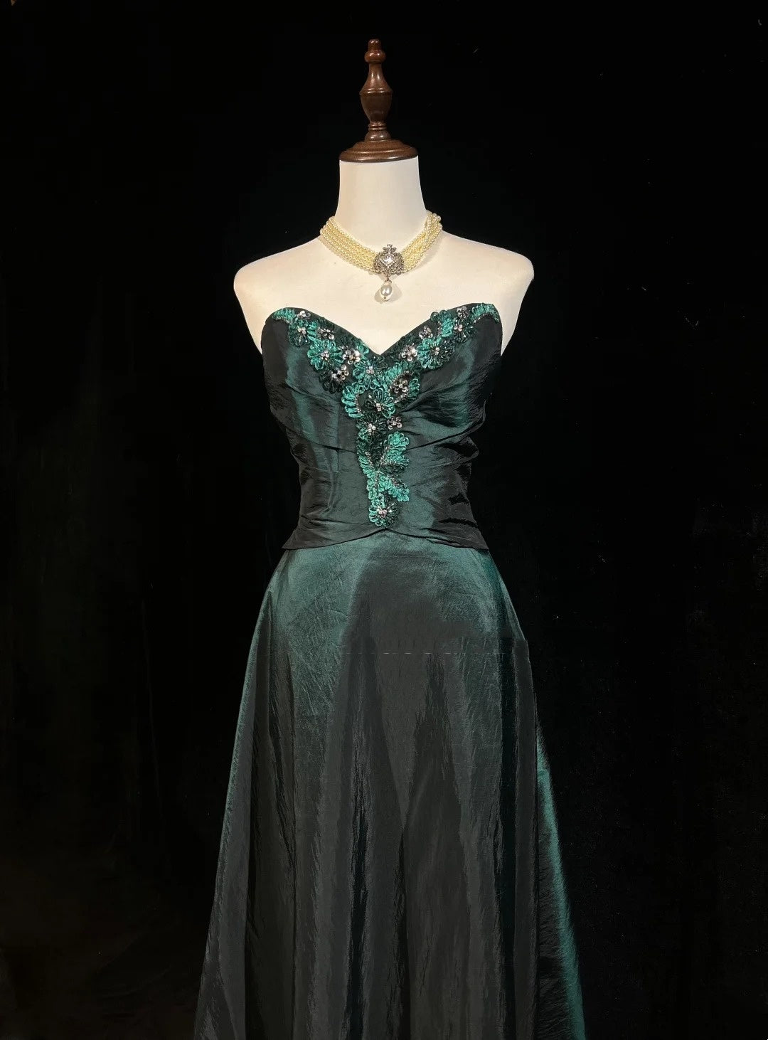 Vintage Prom Dresses Aesthetic 80s Retro A Line Sweetheart Dark Green Floor Length Evening Outfits N2324