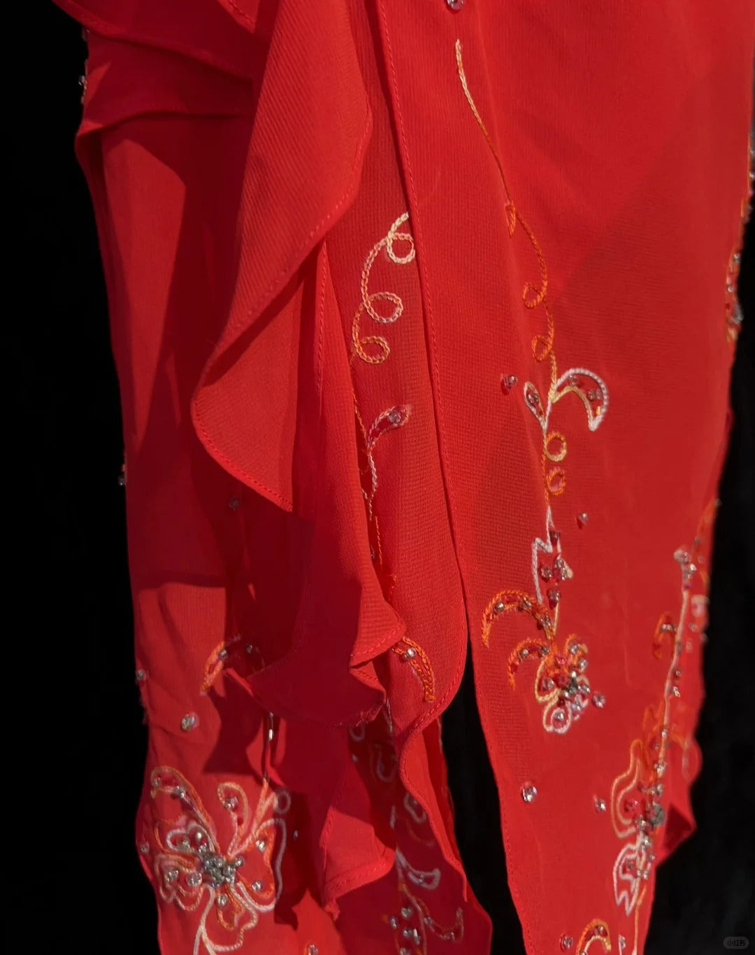 Vintage Prom Dresses A line Spaghetti Strap Red Mid Length Chiffon 1990s Formal Evening Gown N2665