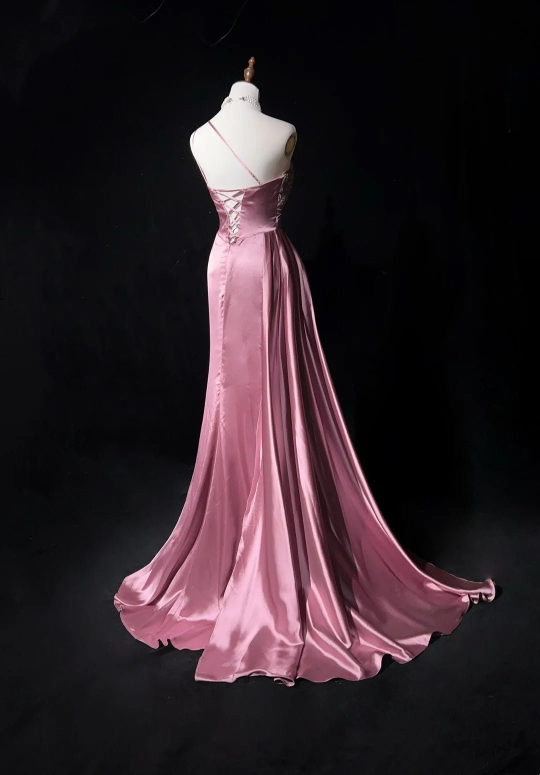 Vintage Prom Dresses Inspo Mermaid One Shoulder Satin With Beads Slit 80s Long Formal Gown N2735