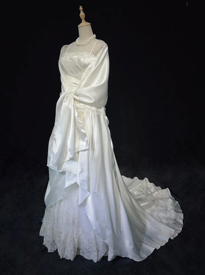 Unique Wedding Dresses Mermaid Spaghetti Strap ivory With Ruffled Appliqued Long Bridal Gown N3631