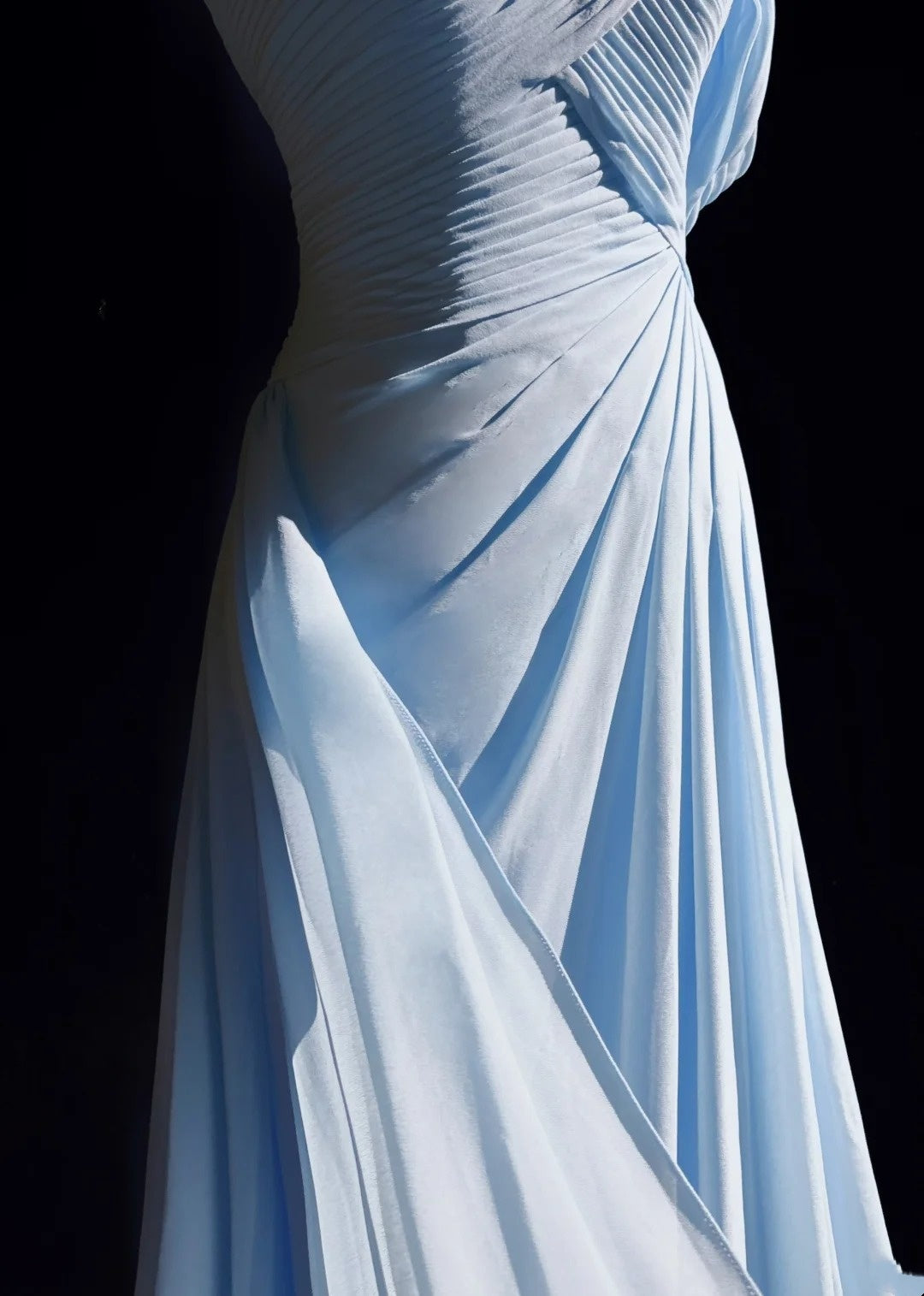 Vintage Prom Dresses Mermaid Off The Shoulder Light Blue 70s With Ruffles Chiffon Long Formal Party Dress N2517