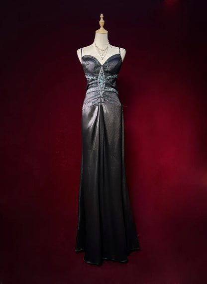 Black Prom Dress Inspo Mermaid Spaghetti Straps Satin With Beaded Backless Birthday Outfits Formal Party Gown RC0122