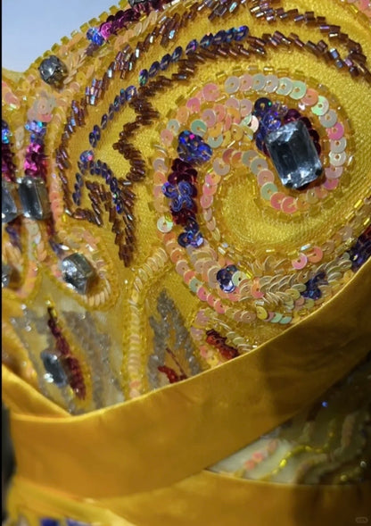 Yellow Prom Dress Inspo Mermaid Spaghetti Straps Floral Satin Long Formal Party Gown RC0097