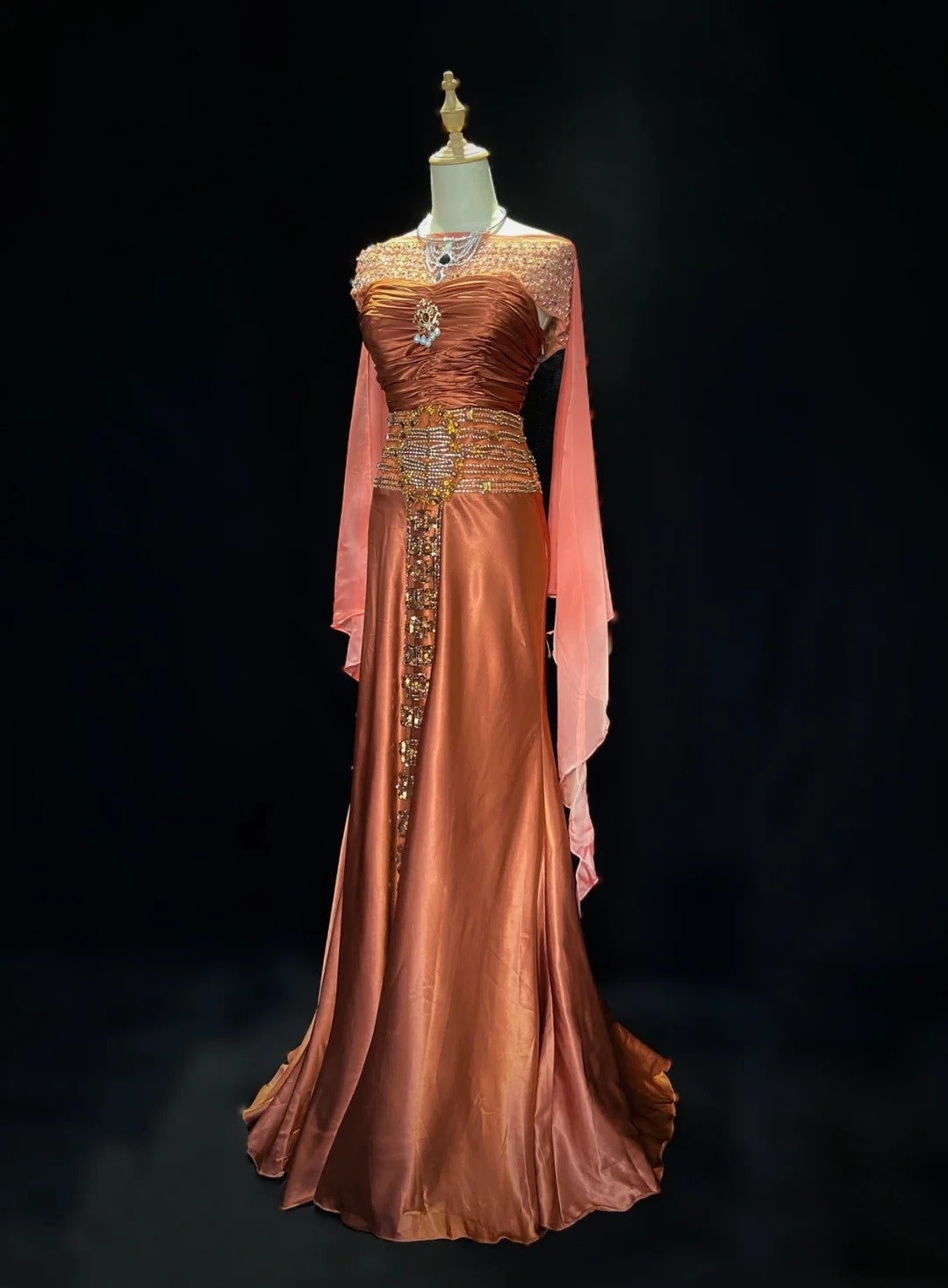 Elegant Prom Dresses Mermaid Strapless Chiffon Ruffled Beaded Jacket Floor Length Formal Evening Outfits N3489
