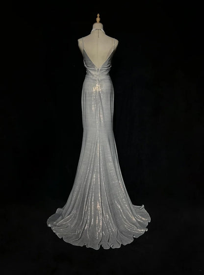 Gray Prom Dress Inspo Mermaid Spaghetti Straps 18th Birthday Outfits Formal Party Gown RC0109