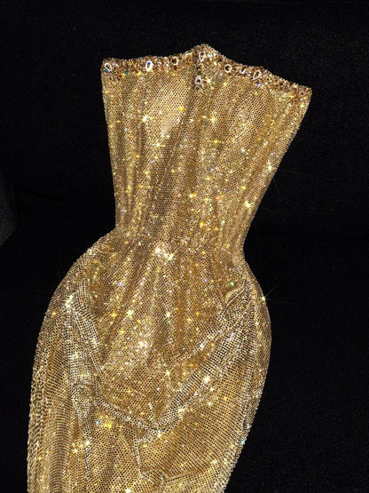 Glittery Mermaid Strapless Gold Sequined Long Formal Evening Dress Formal 18th Birthday Gowns Prom Dresses N732
