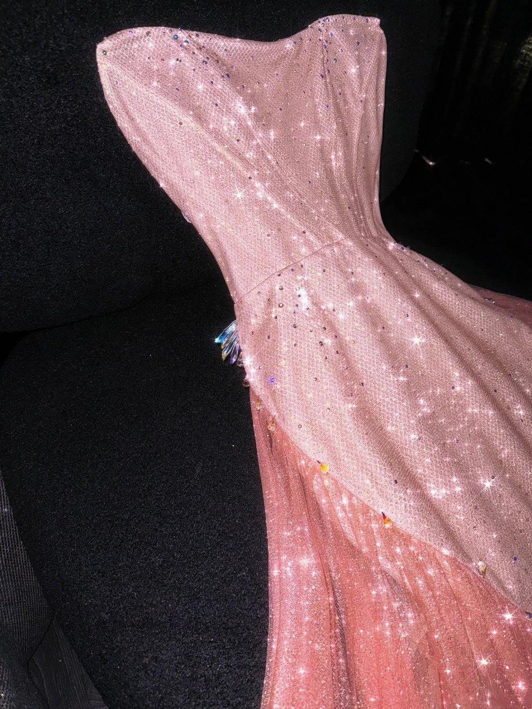Glittery Mermaid Strapless Coral Pink Sequined Long Formal Evening Dress Formal 18th Birthday Gowns Prom Dresses N734