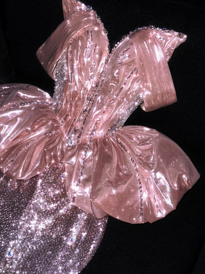 Princess Mermaid Strapless Pink Sequined Long Formal Evening Dress Formal 18th Birthday Gowns Prom Dresses N737