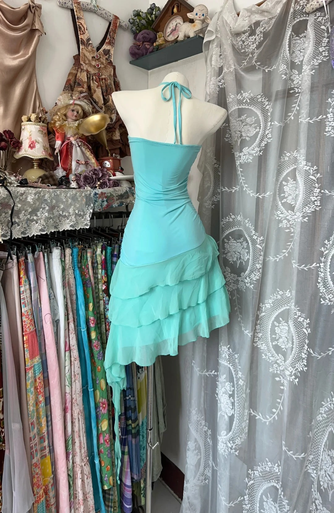 Vintage Sheath Halter Blue Chiffon Hoco Gowns Short Birthday Dress Homecoming Dresses N1342