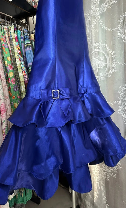 Vintage 2000s Mermaid Strapless Royal Blue Satin Sleeveless Long Prom Dress For Women Girls Evening Dresses N660