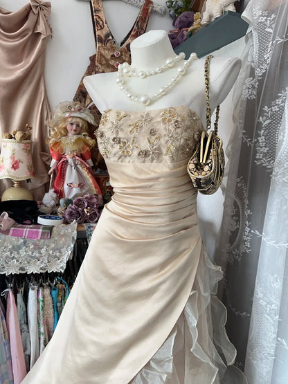 Elegant Ball Gown Strapless Champagne With Beading 18th Birthday Elegant Outfit Formal Prom Dresses N4188