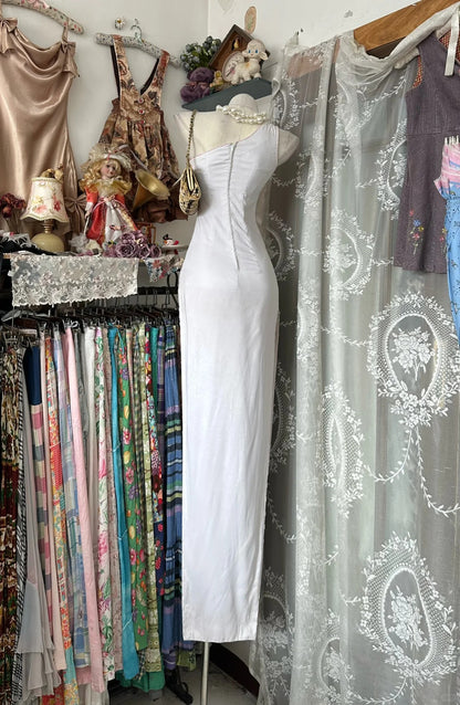 Classy Prom Dresses Sheath One Shoulder White With Beading Long Formal Evening Outfits N3770