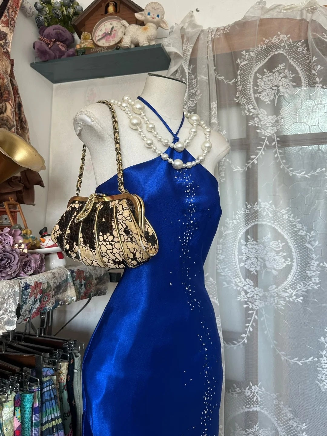 Vintage 2000s Mermaid Halter Royal Blue Satin Sleeveless Long Prom Dress For Women Girls Evening Dresses N658