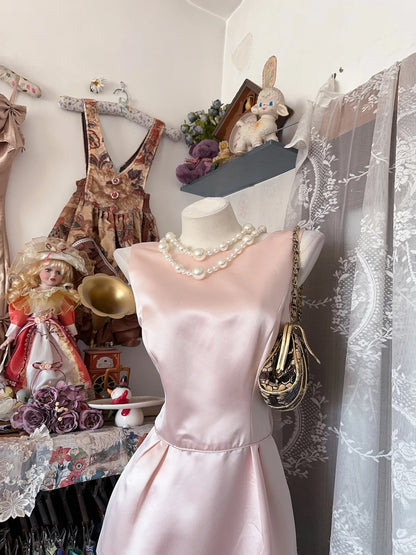 Classy Sheath Scoop Pink Satin Sleeveless Senior Prom dresses High School Long Formal Dress N1283