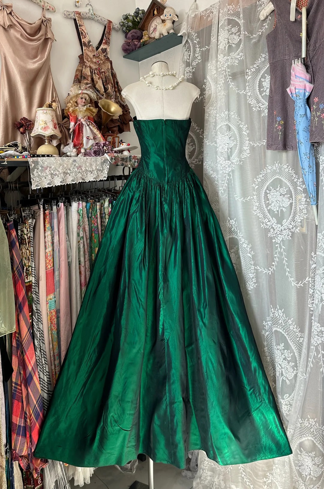 Chic Ball Gown Sweetheart Dark Green Satin Sleeveless Senior Prom dresses High School Long Formal Dress N1265