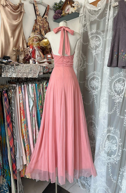 Classy A Line Halter Pink Chiffon Sleeveless Senior Prom dresses High School Long Formal Dress N1285