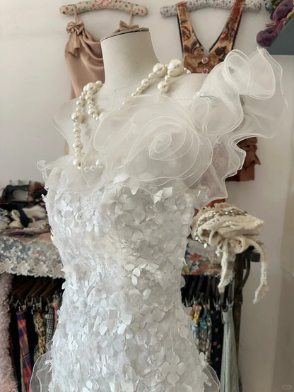 Classy Prom Dresses Mermaid One Shoulder White With Ruffled Tulle Long Formal Evening Outfits N3734