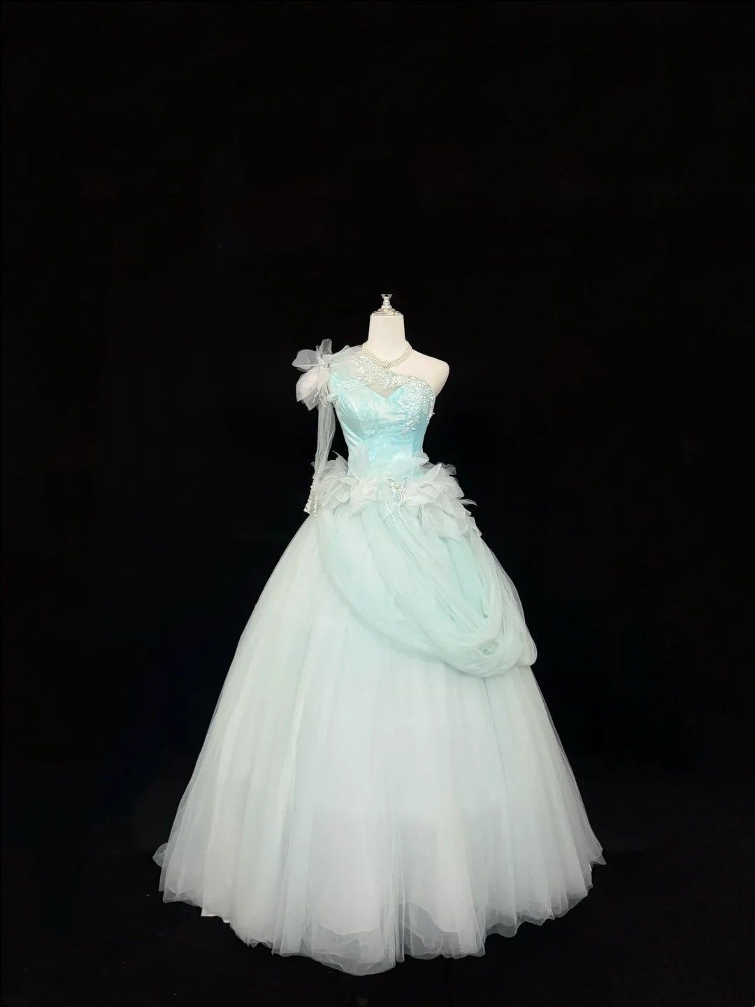 Sweet 16 Dresses Long Ball Gown Sweet Sixteen Long Birthday Dress One Shoulder Blue Tulle Formal Gown RC0292