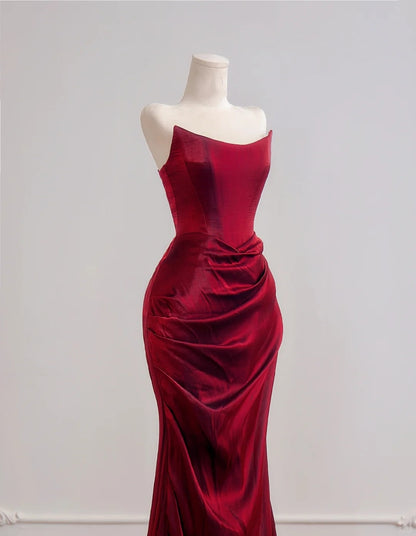 Romantic Mermaid Strapless Burgundy With Ruffles Long Prom Dresses Impress 18th Birthday Outfits Party Gown N396