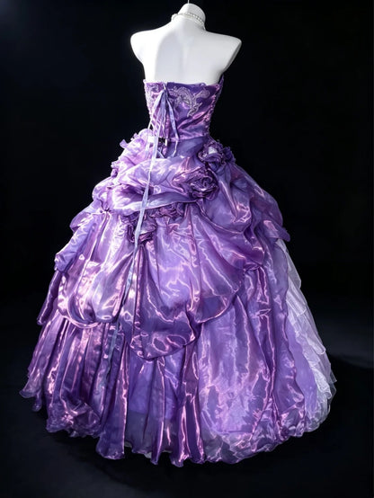 Princess Ball Gown Strapless Purple Organza Quince Dress Long Sweet 15 16 Quinceanera Dresses Vestido de princesa RB4467