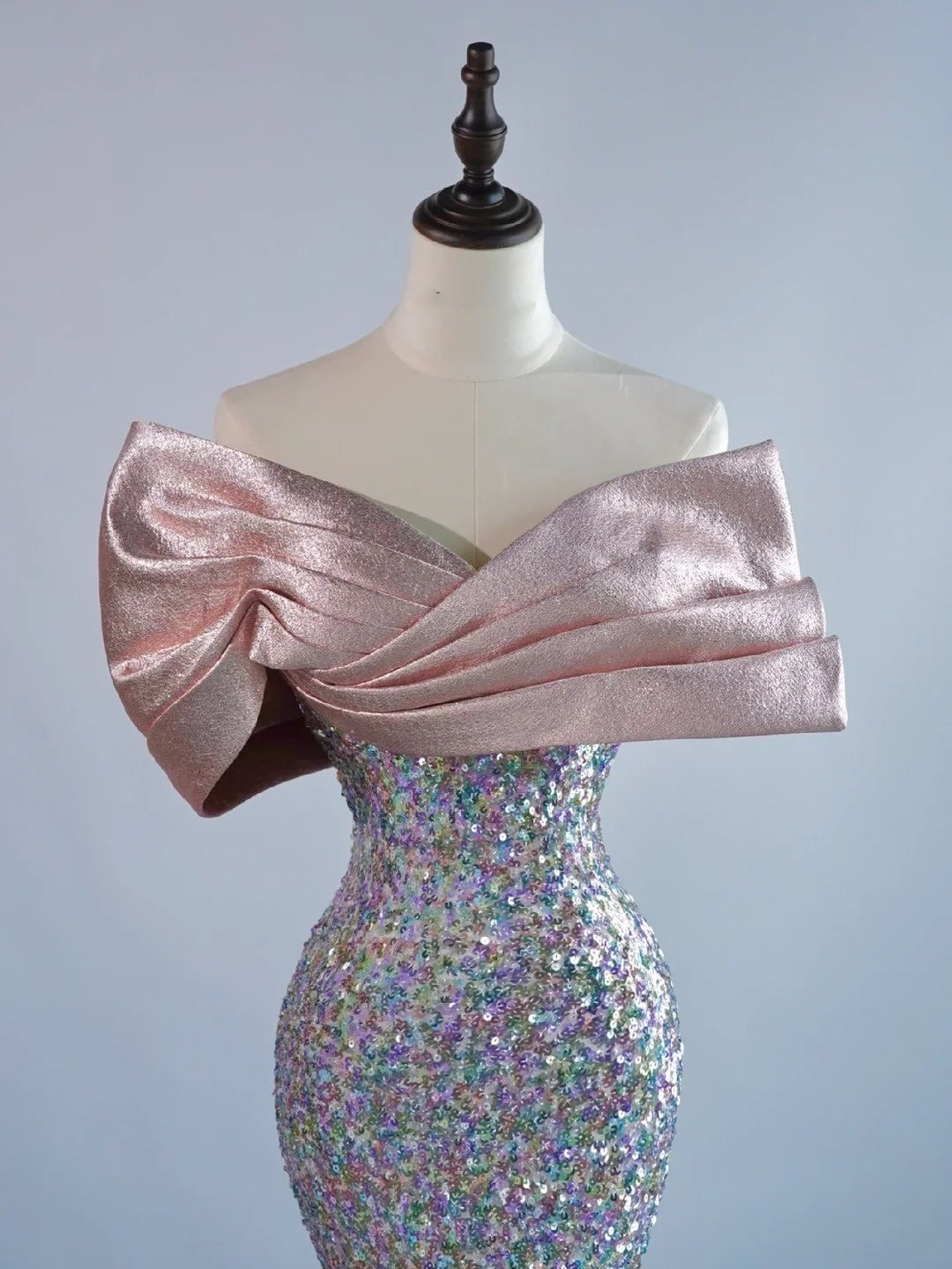 Sparkly Mermaid Off The Shoulder Silver Sequin Short Sleeves Long Prom Dresses Formal Gowns Evening Dress N685