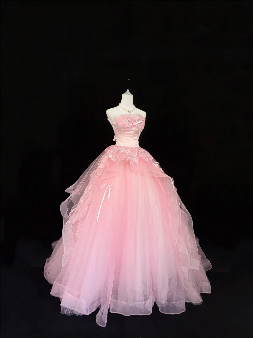 Sweet 16 Dresses Long Ball Gown Sweet Sixteen Long Birthday Dress Strapless Appliqued Pink Formal Gown RC0301