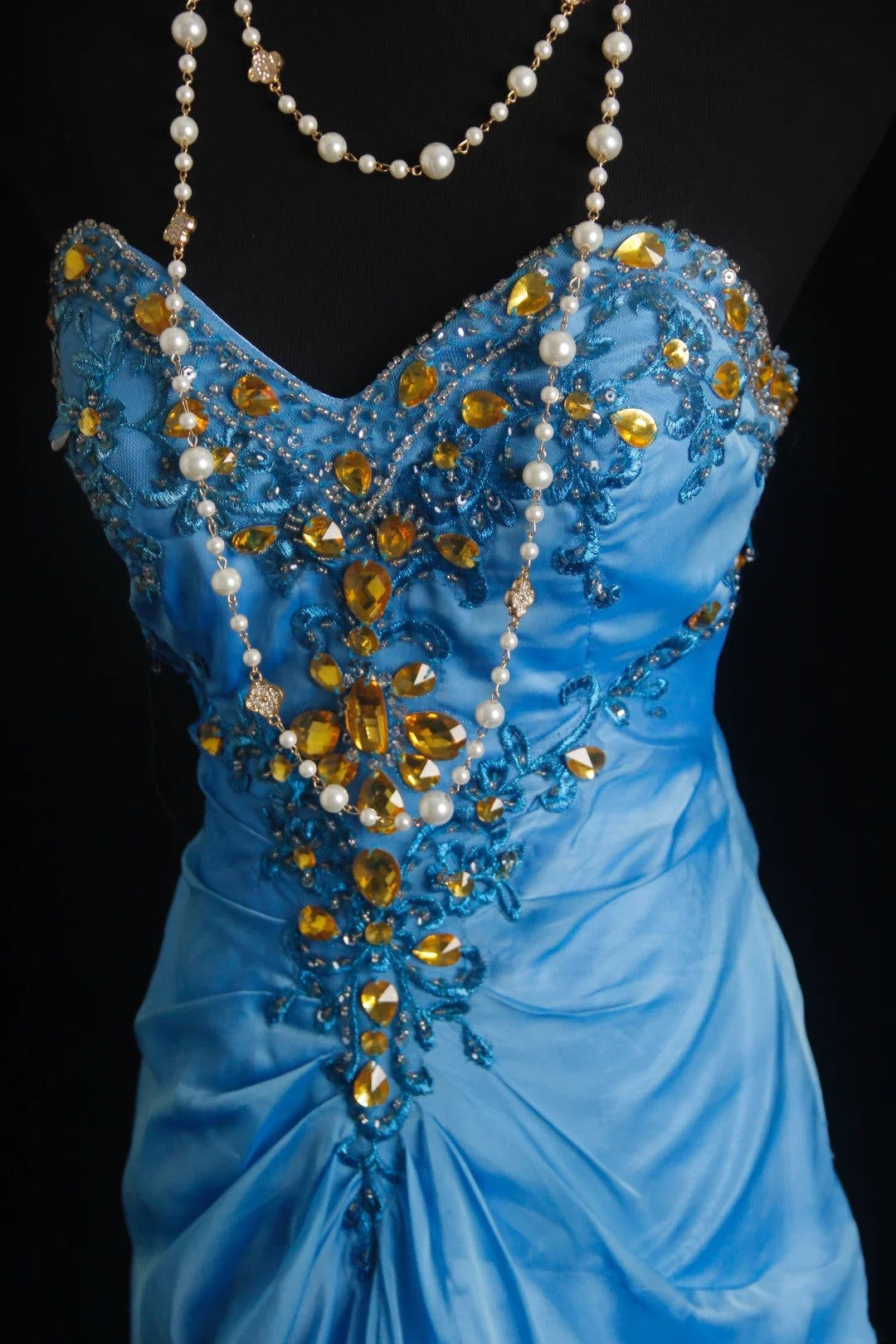 Vintage Prom Dresses Mermaid Sweetheart Blue Chiffon 80s With Ruffled Gold Beading Long Formal Evening Outfits N4215